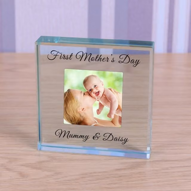 Uniqueful Personalised First Mothers Day Glass Token for Mum in Transparent and Beige
