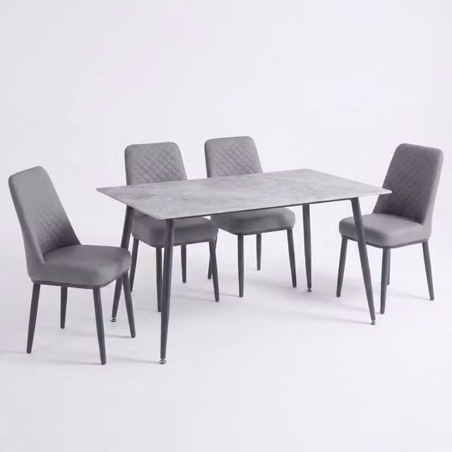 HOME LUXE INTERIOR Oxford Grey Ceramic Rectangular Dining Table and 4 Grey Upholstered Chairs Set – 1