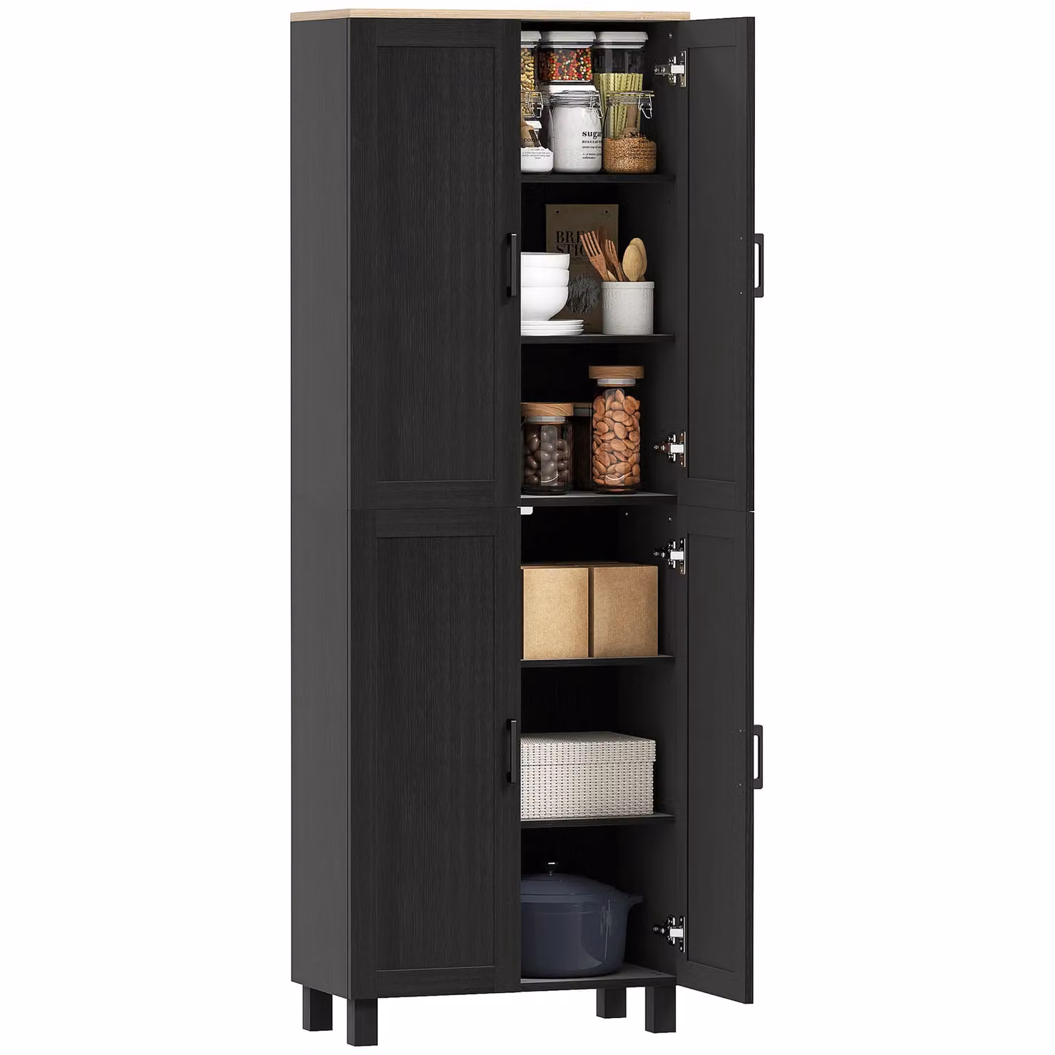 HOMCOM Modern Black Kitchen Cupboard Storage Cabinet with 4 Shelves and Hinged Doors – 2