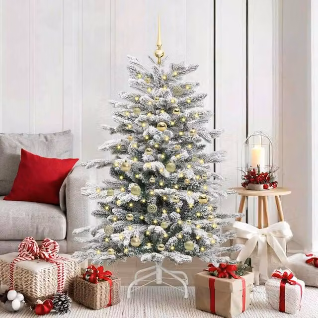 Berkfield Home Artificial Hinged Christmas Tree in White, Height: 150 cm – 1
