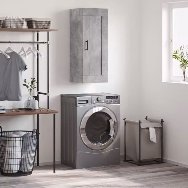 Berkfield Home Wall Mounted Cabinet in Concrete Grey, W/D/H: 34.5 x 34 x 90 cm – 1
