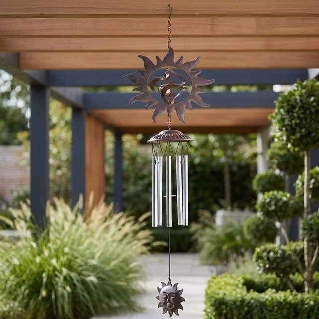 Garden Greatness Artisan Rusty Sun Hanging Garden Windchime in Multicolour Metal and Glass