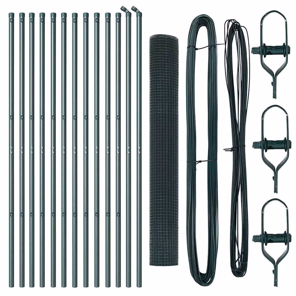 Berkfield Home Green Steel Welded Wire Fence with 13 Posts, W: 25 m, H: 1.4 m – 4