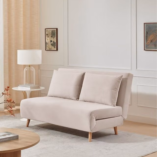 FurnitureboxUK Bobby Double Click-Clack Folding Sofa Bed in Pale Pink Velvet with Solid Wood Frame, 140 x 200 cm