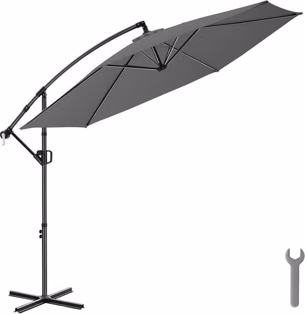 tectake Grey Cantilever Parasol with 360 Degree Rotation and Tilting Function, W/D/H: 300 x 300 x 300 cm
