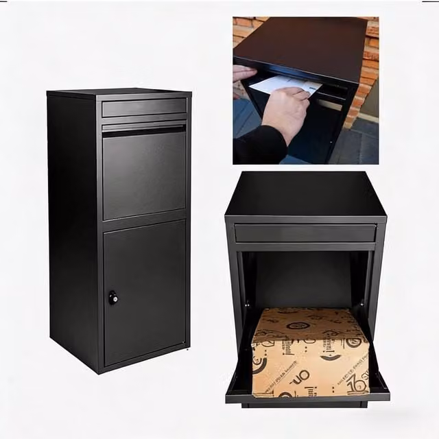 Dprodo Waterproof Steel Parcel and Letter Drop Box with Secure Storage, Black, H: 103.0 cm, W: 41.0 cm, D: 38.0 cm