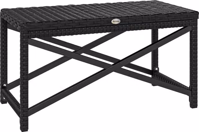 Outsunny Modern Black Polyrattan Outdoor Coffee Table with X-Frame for Garden and Balcony, W/D/H: 80.0 x 43.0 x 30.0 cm