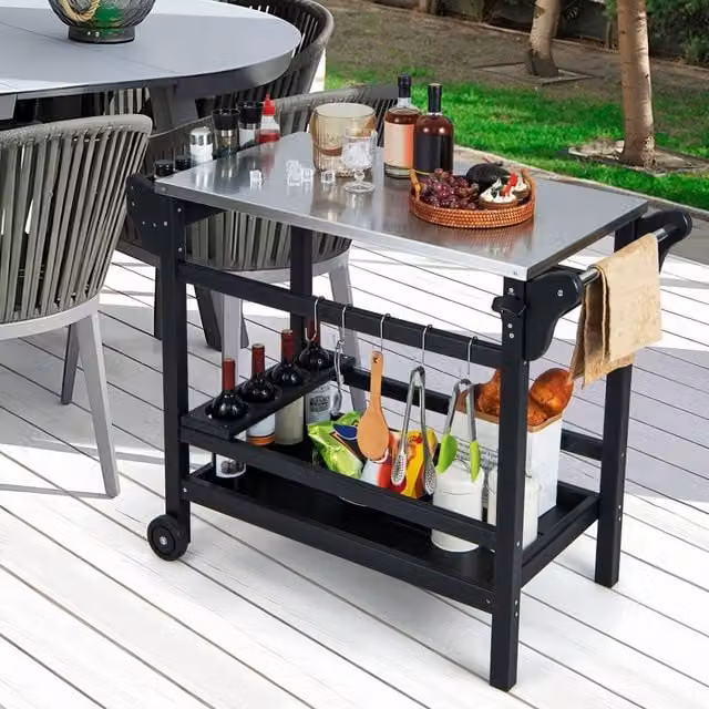 Costway Movable Outdoor Dining Cart and Pizza Oven Stand in Black – 1