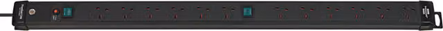 Brennenstuhl Premium-Line 12-Way Extension Lead, Black