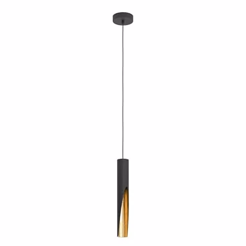 Eglo Barbotto Modern LED Cylinder Pendant Light in Black and Gold/Brass – 1