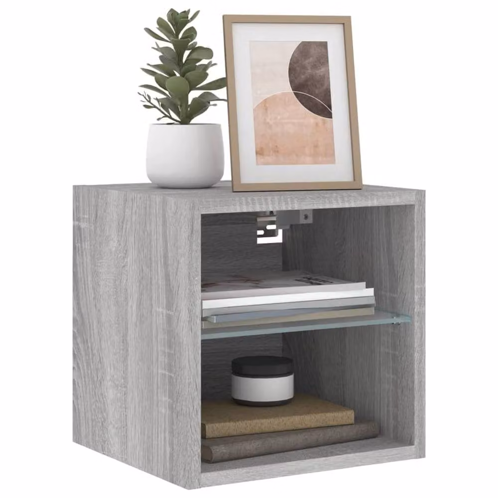 Berkfield Home Modern TV Wall Cabinet with LED Lights in Grey Sonoma, W/D/H: 30 x 28.5 x 30 cm – 3
