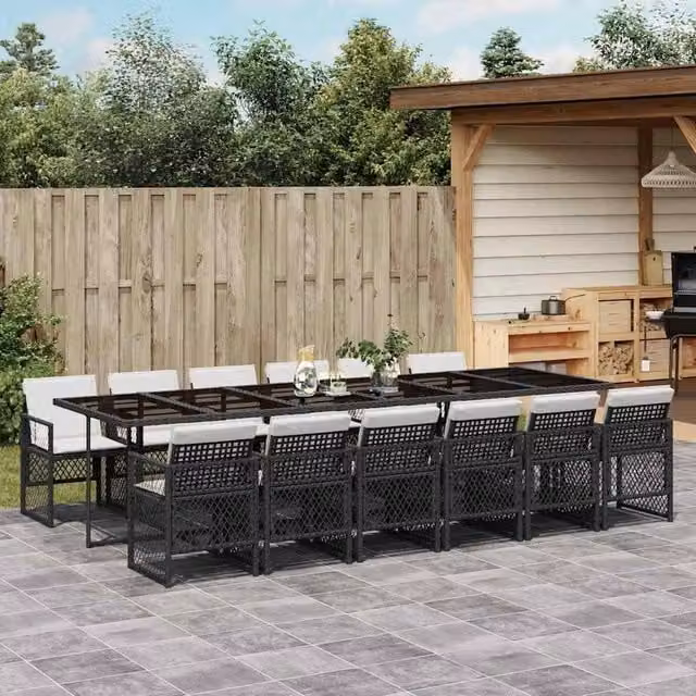 Berkfield Home Modern Extendable Polyrattan Garden Dining Set with Glass Table in Black and White – 1