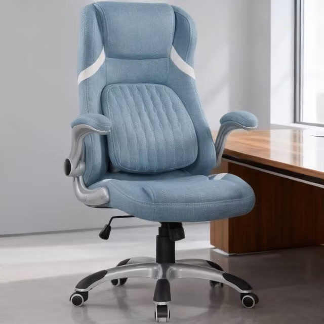 ERGOVEXA Blue Fabric Executive Office Chair with Armrests and 360 Degree Swivel – 1