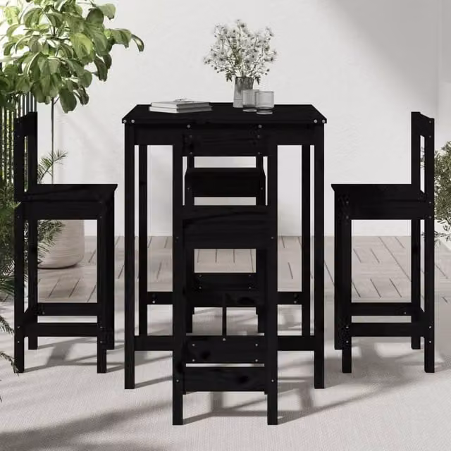 Berkfield Home Beautiful 5 Piece Garden Bar Set in Black Solid Pine Wood – 1