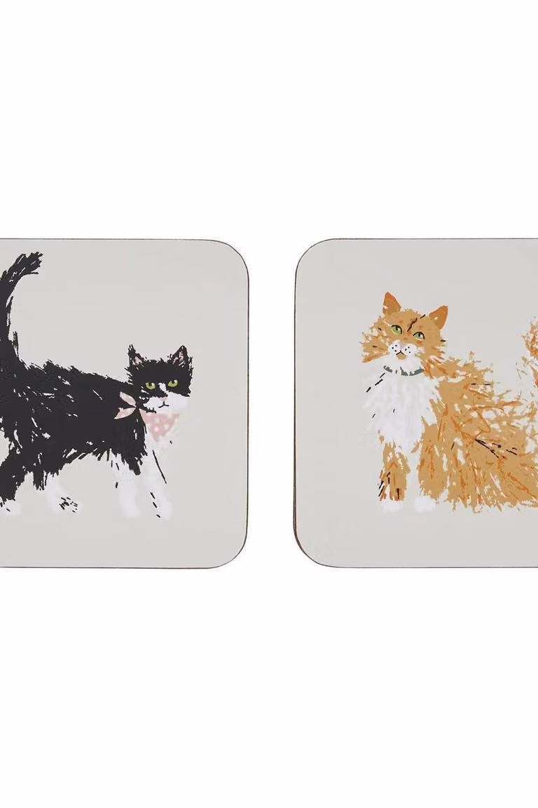 Ulster Weavers Natural Cat Coaster Set of 4, Multicolour, W/D/H: 10.5 x 10.5 x 0.5 cm