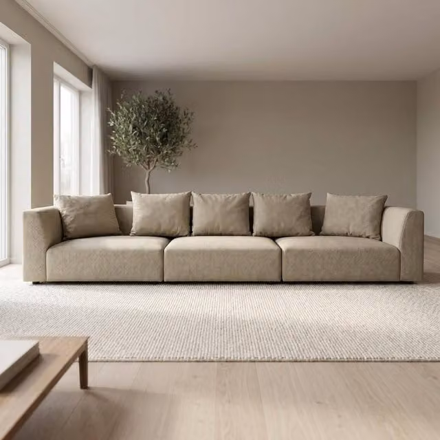 Abakus Direct Tokyo 5 Seater Sofa in Beige Basket Weave Fabric with Deep Seats