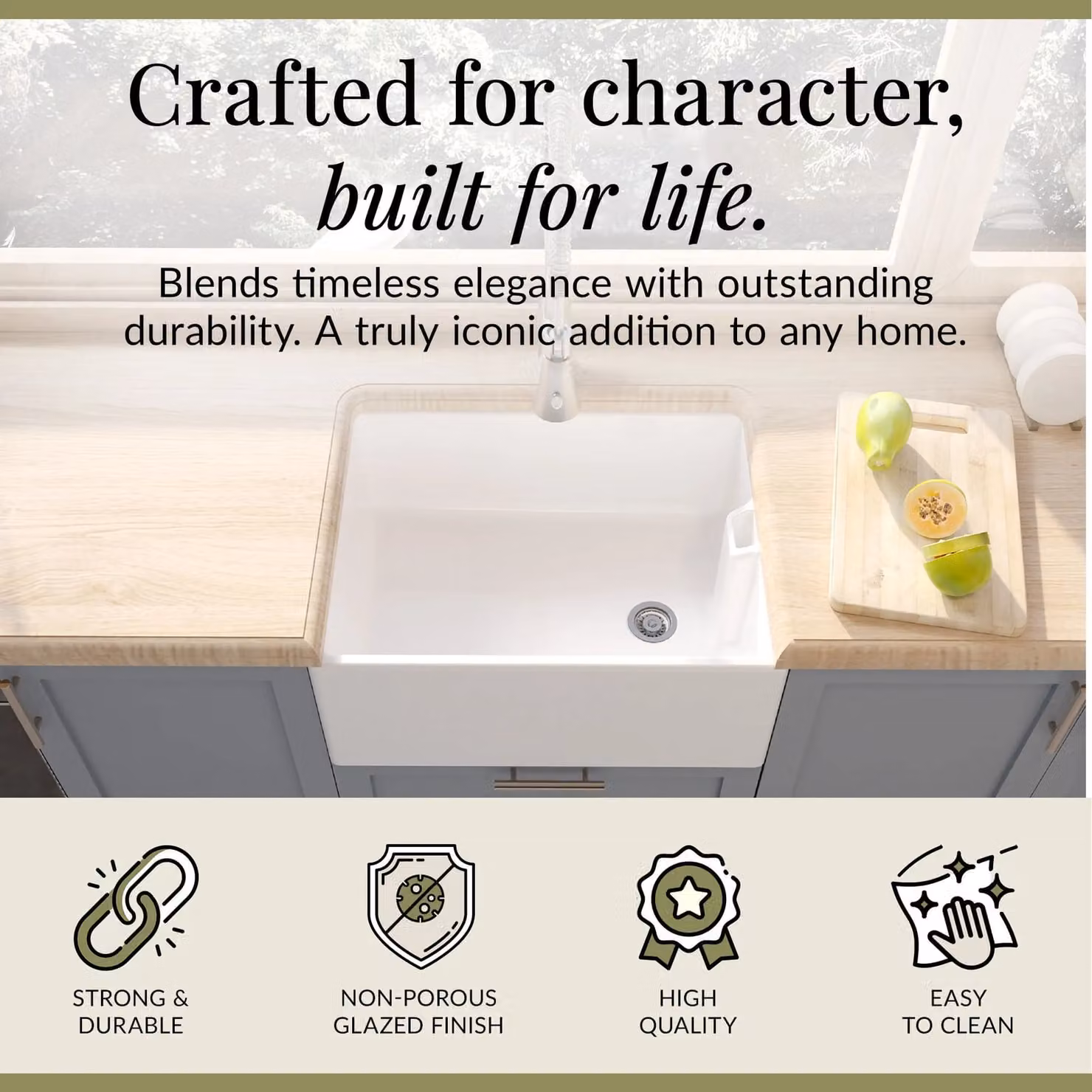Balterley White Ceramic Fireclay 1 Bowl Belfast Kitchen Sink with Overflow, W: 61.5 cm, D: 46.2 cm – 1