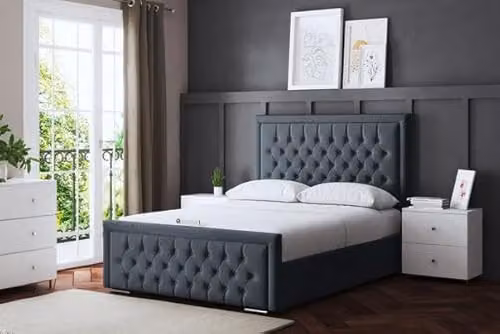 DS Living Elara Winged Steel Panel Ottoman Bed with Headboard in Grey, W/D/H: 150 x 200 x 100 cm – 1