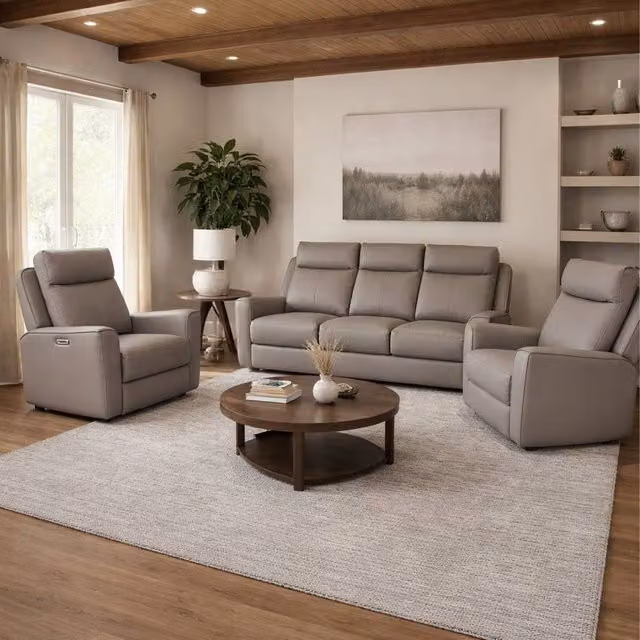 Aspire Rivington Real Leather Power Recliner 3+1+1 Sofa Set with USB Charging in Grey – 2