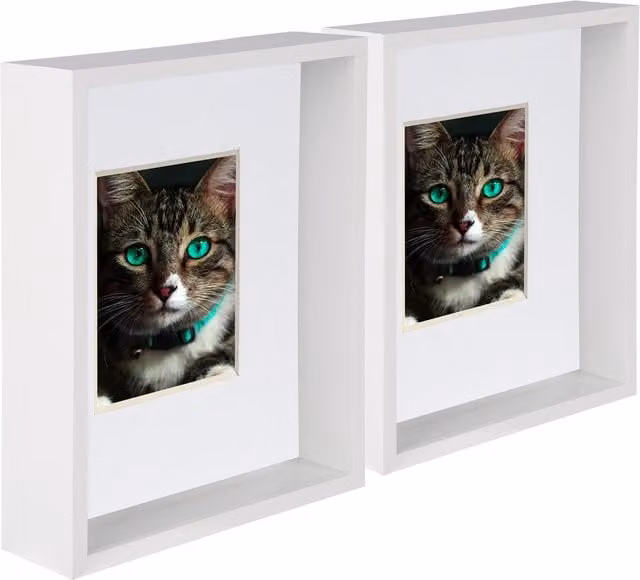 Nicola Spring Pack of 2 White Rectangular 3D Deep Box Photo Frames with 4 x 6 inch Mount, W/D/H: 20.32 x 25.4 x 2.54 cm – 1
