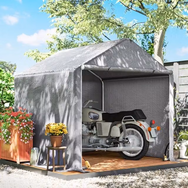 Outsunny Grey Waterproof Garden Shed Storage Tent with Gable Roof, W/D/H: 198.12 x 198.12 x 198.12 cm