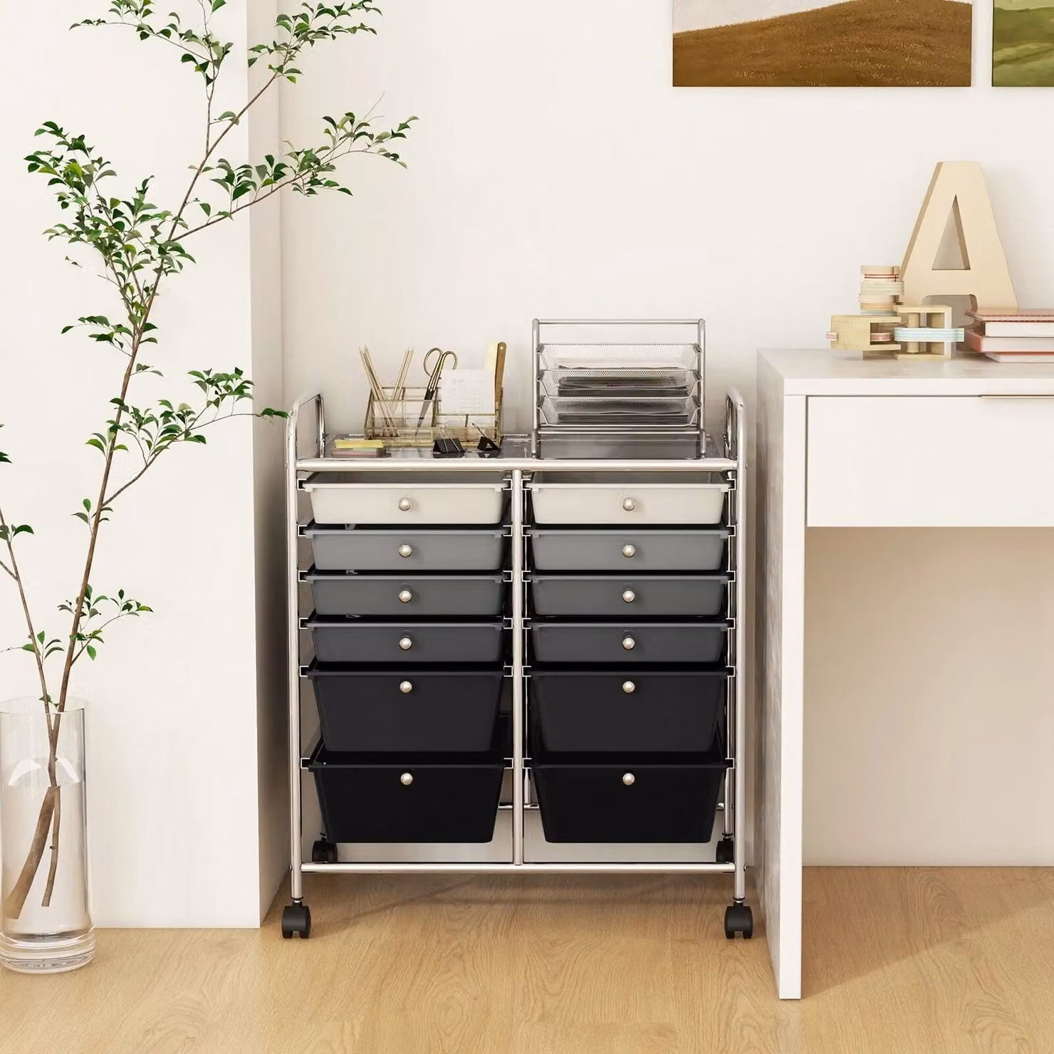 Costway 12 Drawer Rolling Storage Cart with Wheels in Black – 3