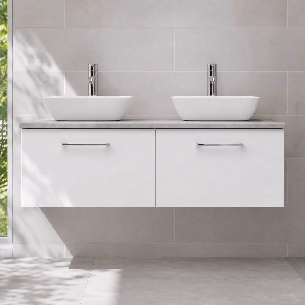 Balterley Gloss White Wall Hung 2 Drawer Bathroom Vanity Unit with Laminate Worktop W/D/H: 120.5 x 39.0 x 38.1 cm – 2