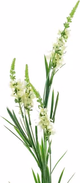 White Larkspur Artificial Textile Floral Stem with Leaves