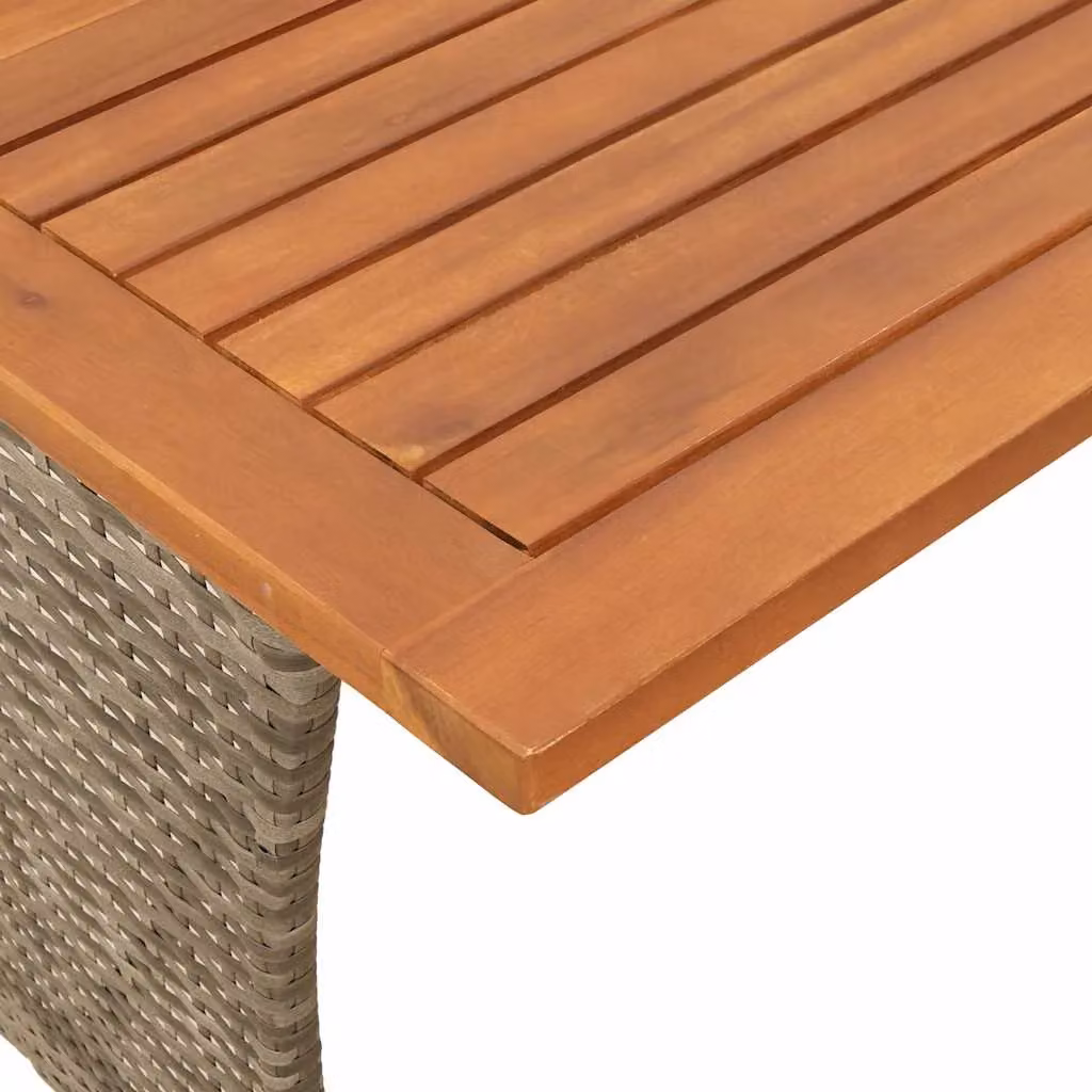 Berkfield Home Garden Table with Grey Poly Rattan and Acacia Wood Top, W/D/H: 105 x 75 x 72 cm – 3