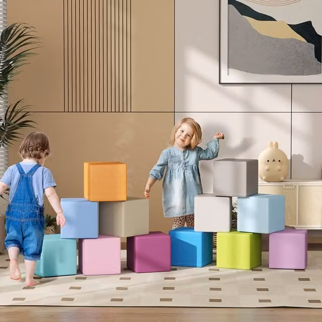 HOMCOM Blue and Multicolour Soft Foam Stacking Blocks for Motor and Cognitive Development