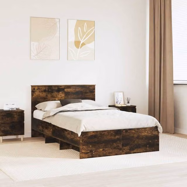 Berkfield Home Modern Bed Frame in Smoked Oak Brown, Engineered Wood, W/D/H: 120 x 123 x 123 cm – 1