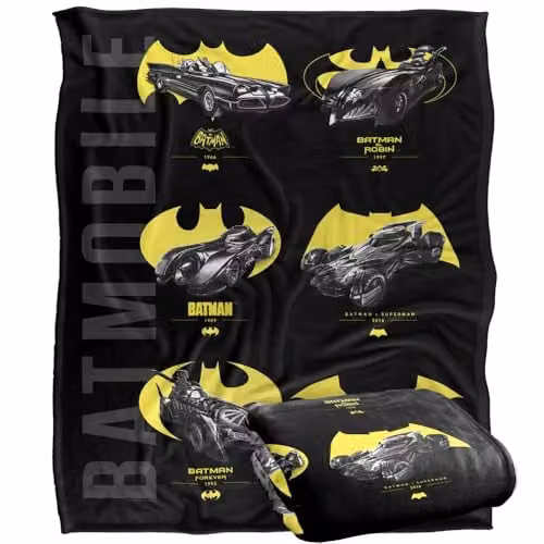 LOGOVISION Batman 85th Anniversary Batmobiles Yellow Logos Super Soft Fleece Throw Blanket, W: 127.0 cm, H: 152.4 cm