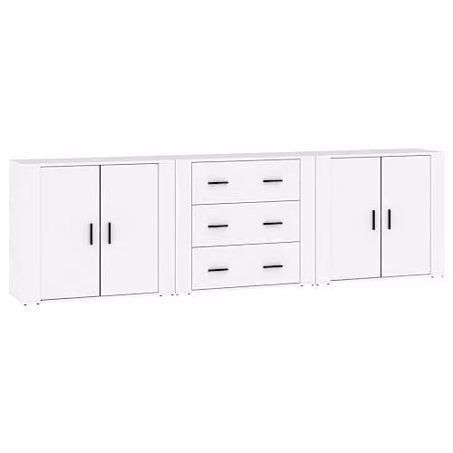vidaXL Set of 3 Classic Sideboards in White Matt MDF