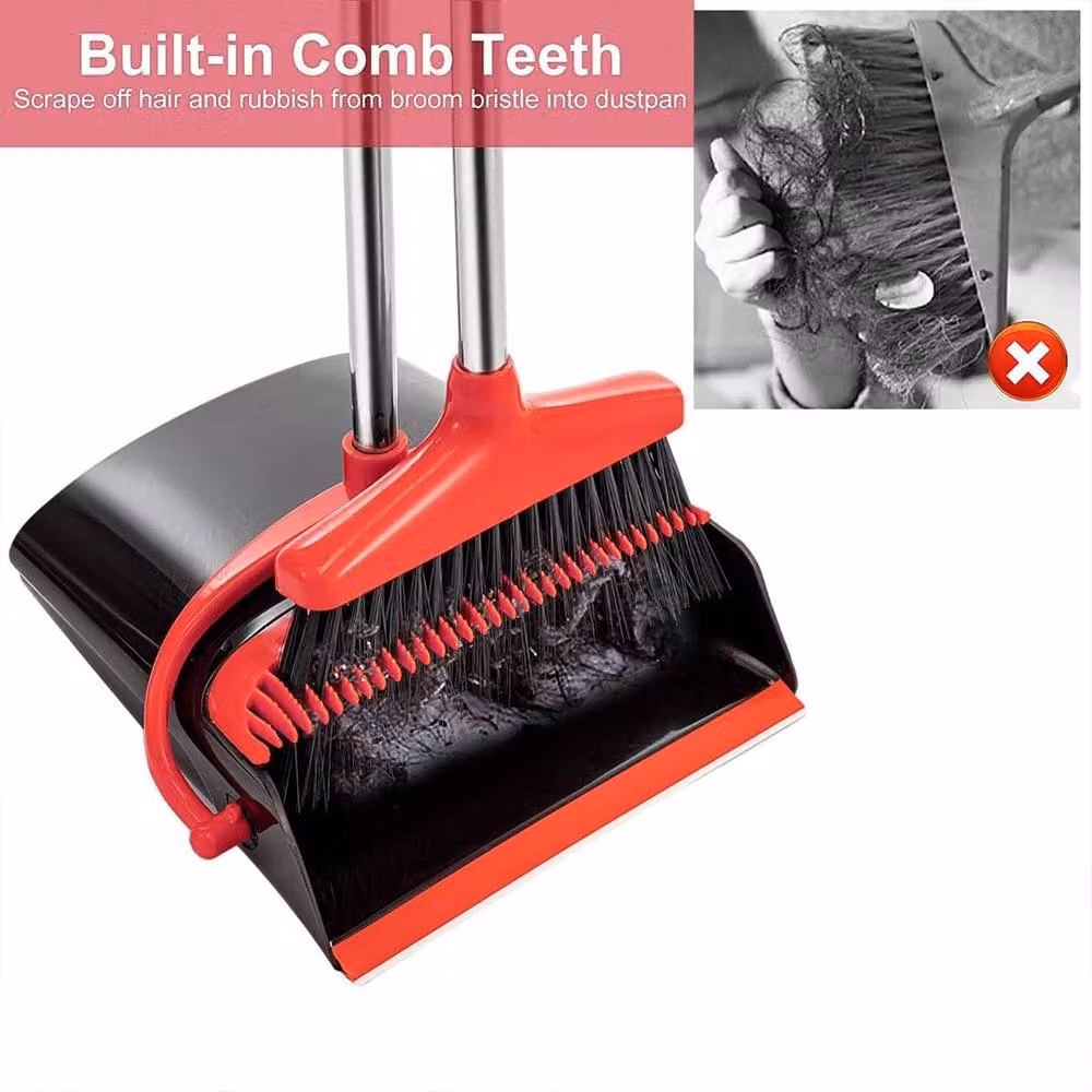 Ventryn Dustpan and Brush Set with Long Aluminium Handle and Red Plastic Broom – 4
