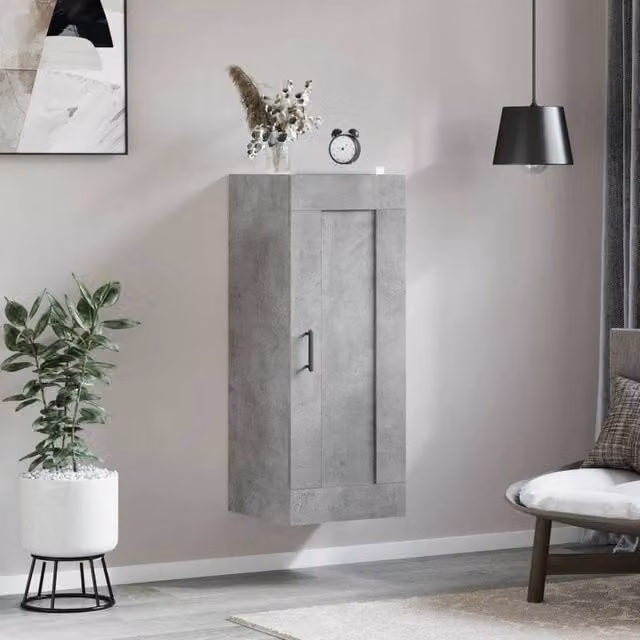 Berkfield Home Wall Mounted Cabinet in Concrete Grey, W/D/H: 34.5 x 34 x 90 cm
