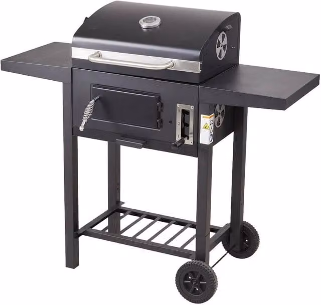 Kelvenix Charcoal Garden Barbecue Smoker with Thermometer and Cart in Black, W/D/H: 108 x 61 x 100 cm