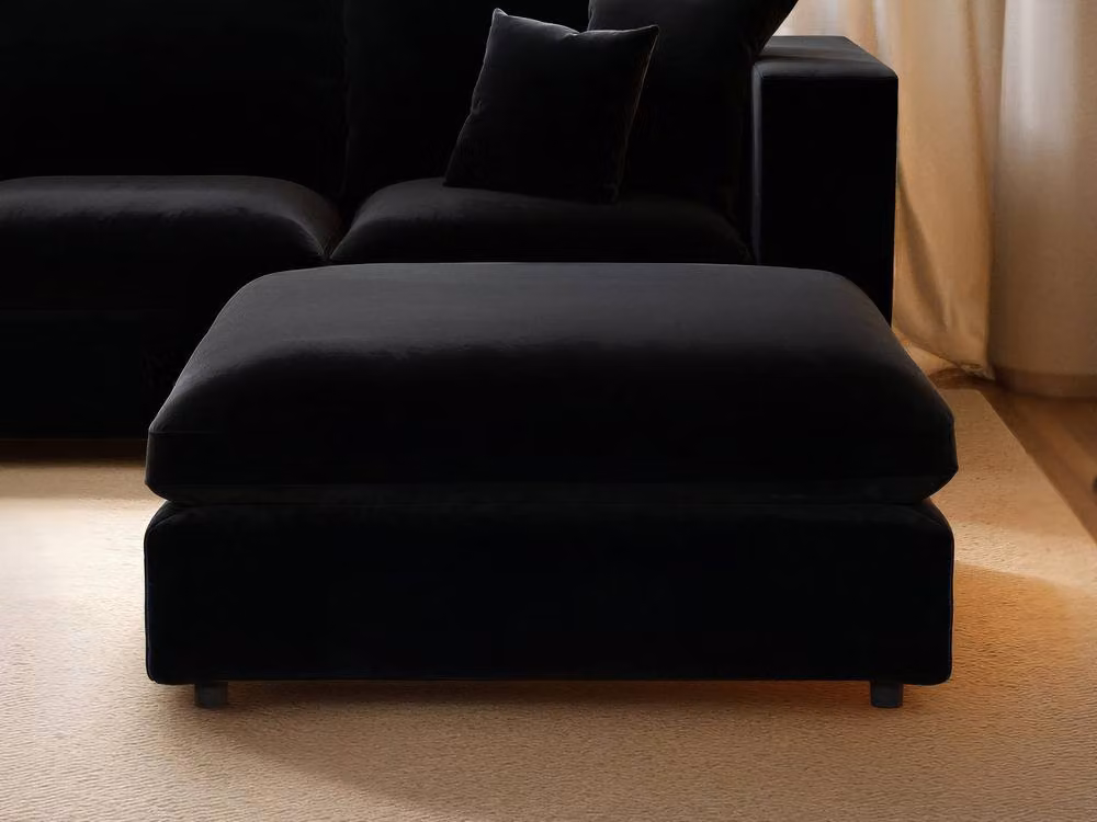 Solace+Co Asher 4 Seater L-Shape Velvet Sofa in Black with Reversible Ottoman and Scatter Cushions – 3