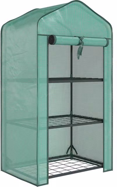 Outsunny Three-Tier Mini Greenhouse in Green with Shelving and Curved Design, H 127 x W 59 x D 39 cm – 1