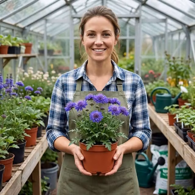 Plants By Post Scabious Blue Note Pincushion Flower, Lavender Blue, 1L Pot
