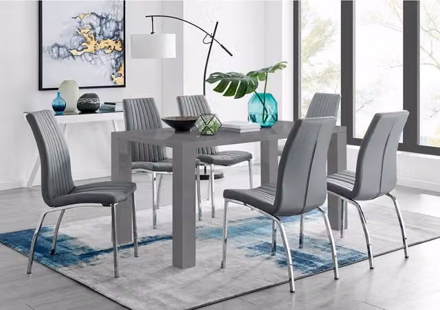 FurnitureboxUK Pivero Grey High Gloss Rectangular Dining Table and 6 Isco Chairs