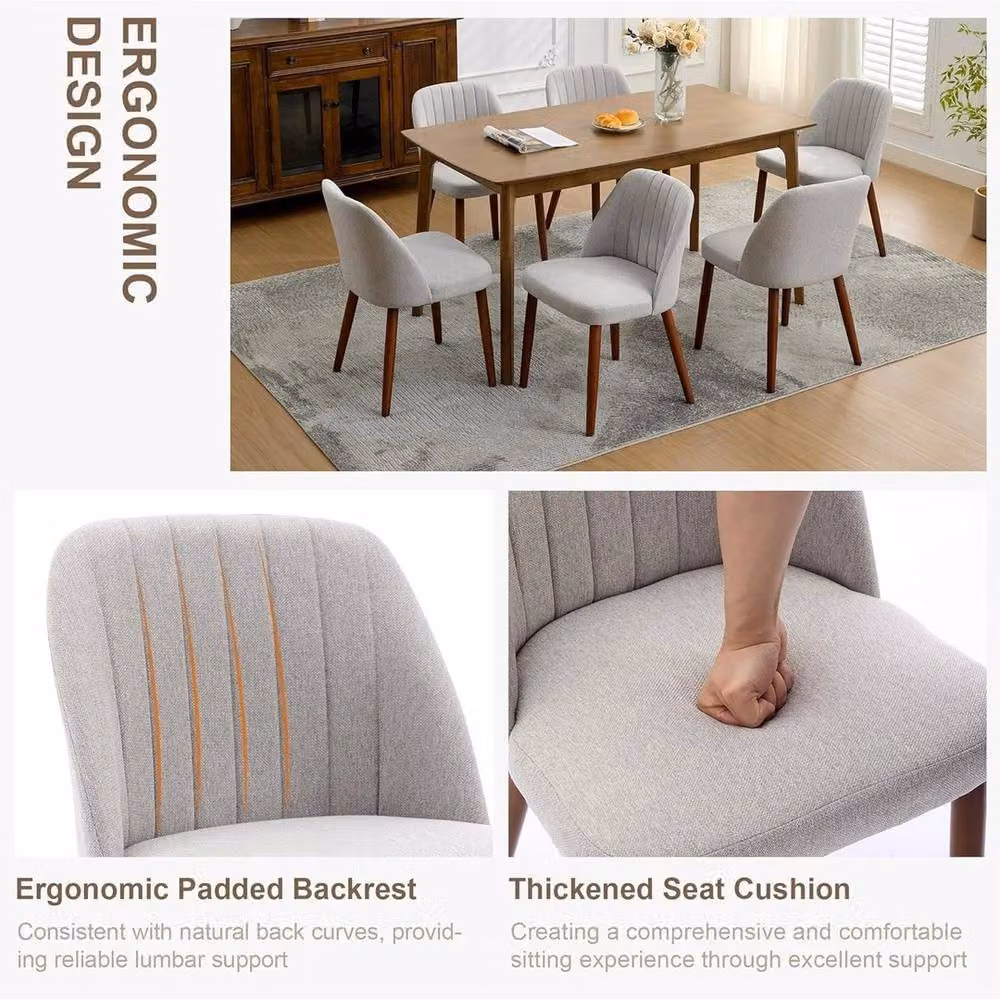VOGREX Grey Linen Fabric Upholstered Dining Chairs for Dining or Living Rooms – 4
