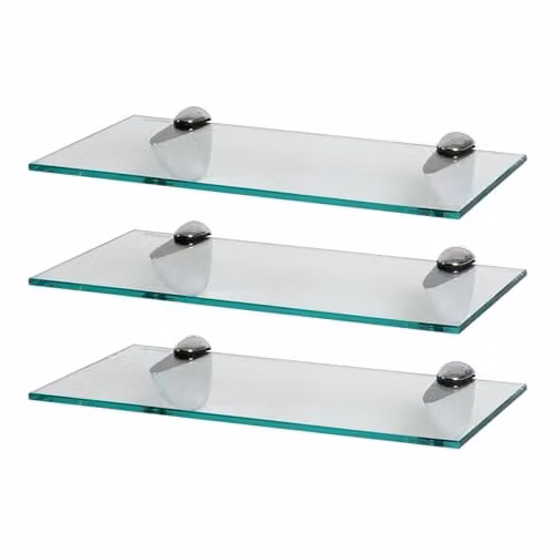 Harbour Housewares Pack of 3 Floating Glass Wall Shelves with Silver Metal Brackets, 40 cm – 1