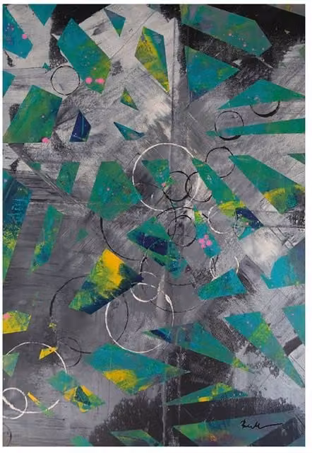 Anna Bernad Greens & Blacks Abstract Geometric Paper Poster in Black and Green