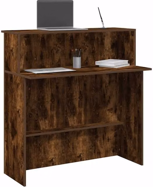 Berkfield Home Smoked Oak Reception Desk in Brown, W/D/H: 100 x 50 x 103.5 cm – 1