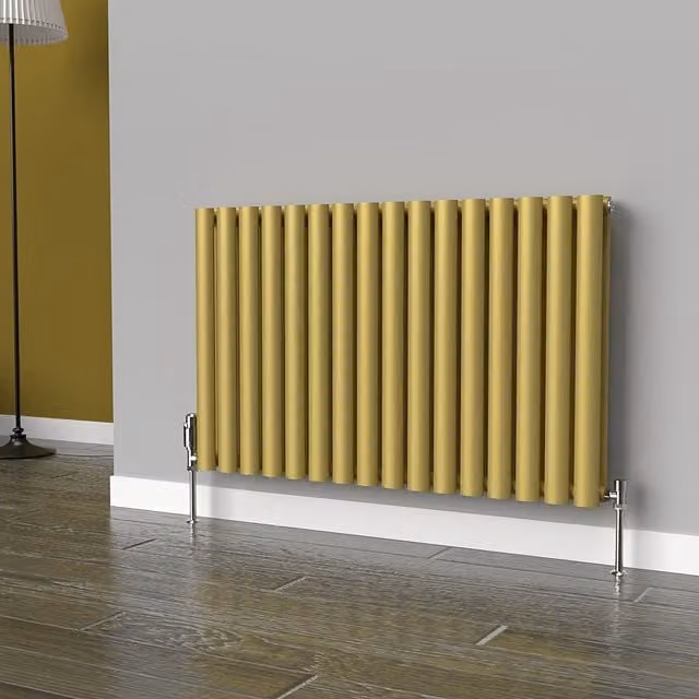 Lux Heat Oval Horizontal Double Radiator in Metallic Gold, W: 96.0 cm, H: 60.0 cm