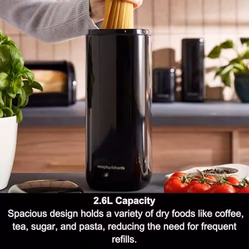 Morphy Richards Equip 2 Piece Airtight Storage Canister Set in Black, 2.6L, H 28.5 cm x W 11 cm – 9