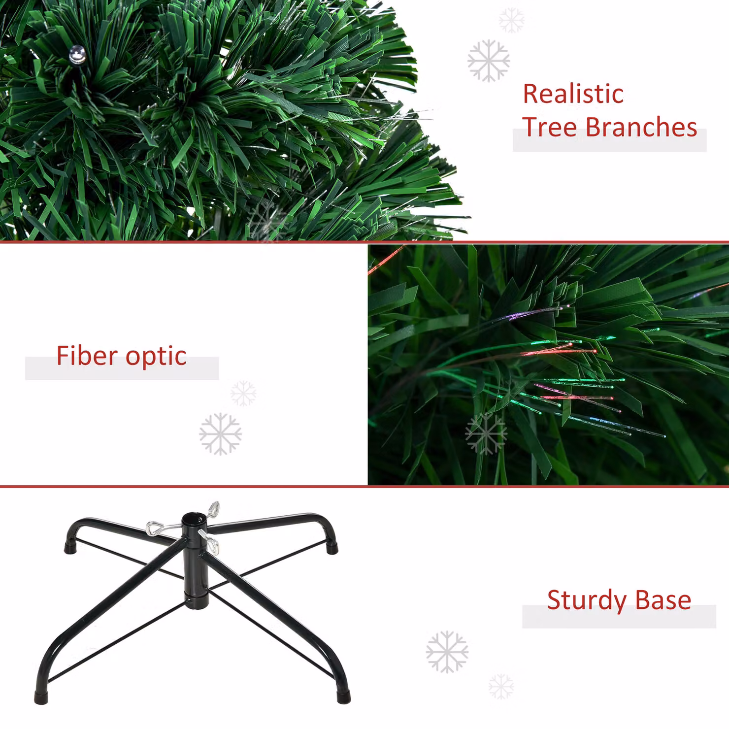 HOMCOM Pre-Lit LED Artificial Christmas Tree with Metal Base, Height: 1.2 m – 6