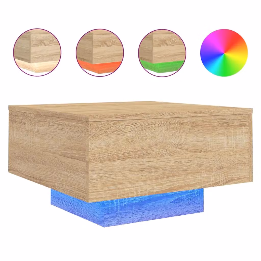 Berkfield Home Modern Square Coffee Table with LED Lights in Sonoma Oak Brown, W/D/H: 55 x 55 x 31 cm – 2