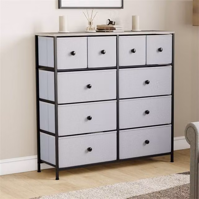NESTLUNE 10 Drawer Modern Fabric Chest of Drawers in Beige and Grey, W: 100 cm, D: 15 cm, H: 15 cm