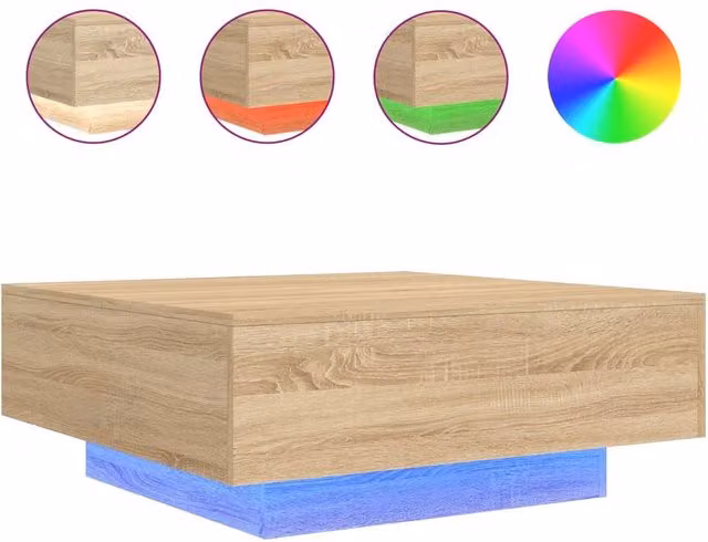 Berkfield Home Sonoma Oak Coffee Table with LED Lights, Light Oak, W: 80 cm, D: 80 cm, H: 31 cm – 1